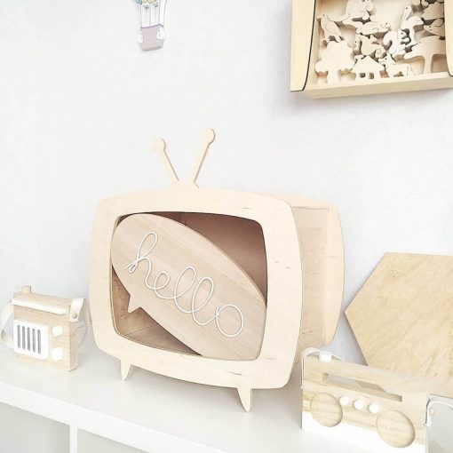 multiplex kinderkastje in de vorm van een televisie zonder deur Sassefras